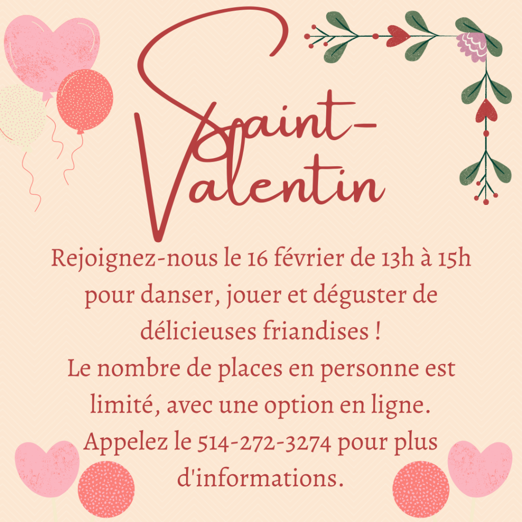 valentine's day poster. pink backdrop with flowers and balloons advertising an event on february 16th. 